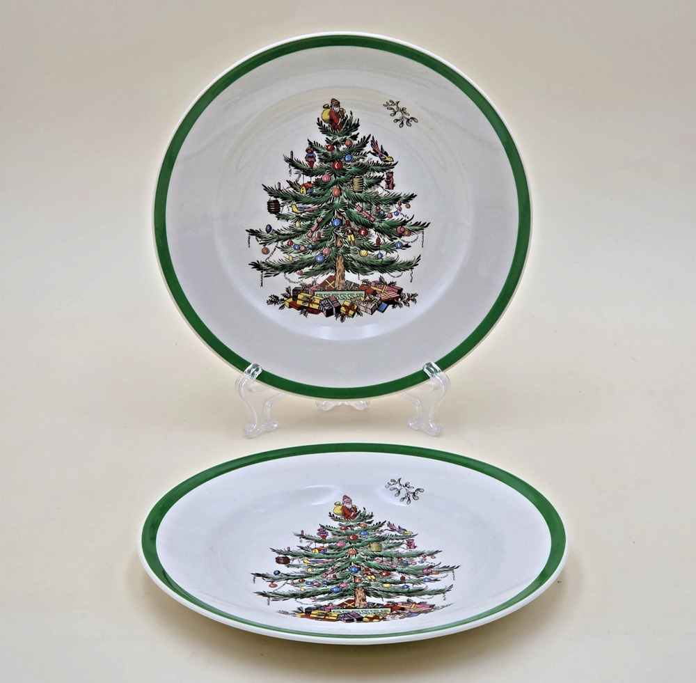 Spode Copeland Christmas Tree 2 Dessert/ Bread Plates S3324 England 1930s-1950s